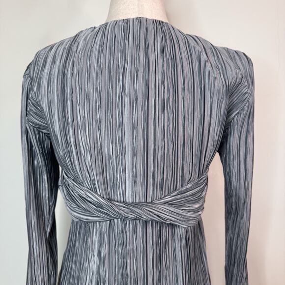 Marina Moscone Twist Front Midi Dress Crinkle Pleated Blue Size 0 Minimalist - Picture 7 of 11